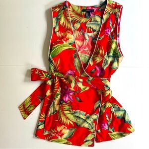 Forever 21 Red Sleeveless Floral Top